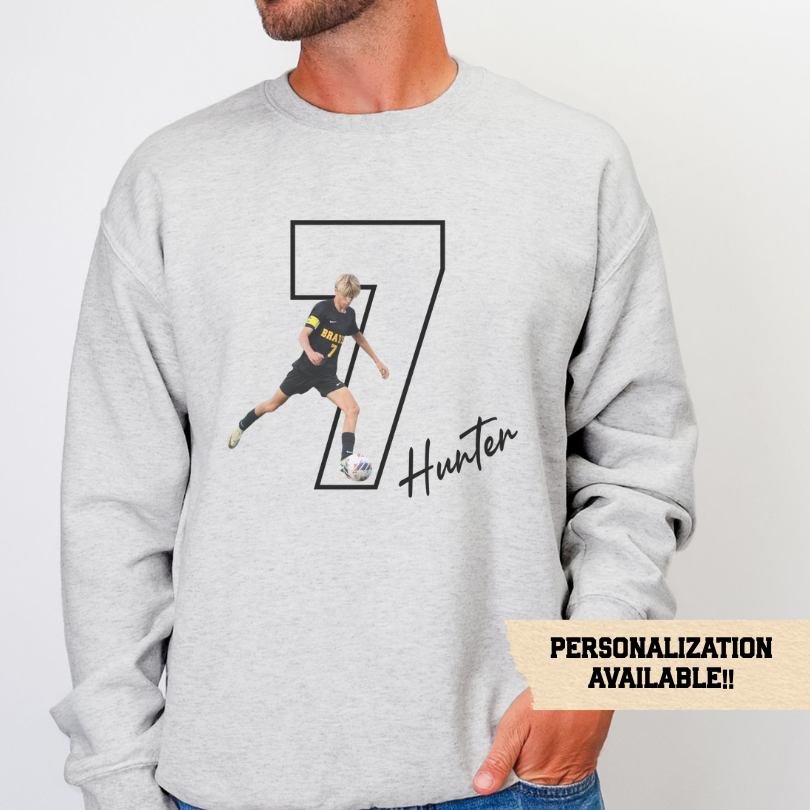 Personalized Sports Photo Sweatshirt, Custom Jersey Number Crewneck, Athlete Name Shirt, Custom Team Gift, Sports Mom Sweatshirt, Sports Dad
