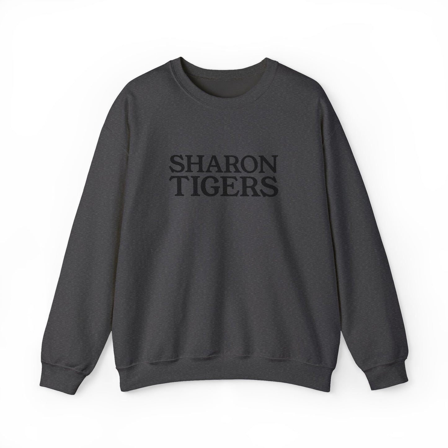 Sharon Tigers Embroidered Monochrome Sweatshirt, Custom School Spirit Crewneck, Unisex Gildan 18000, Team Pride Apparel