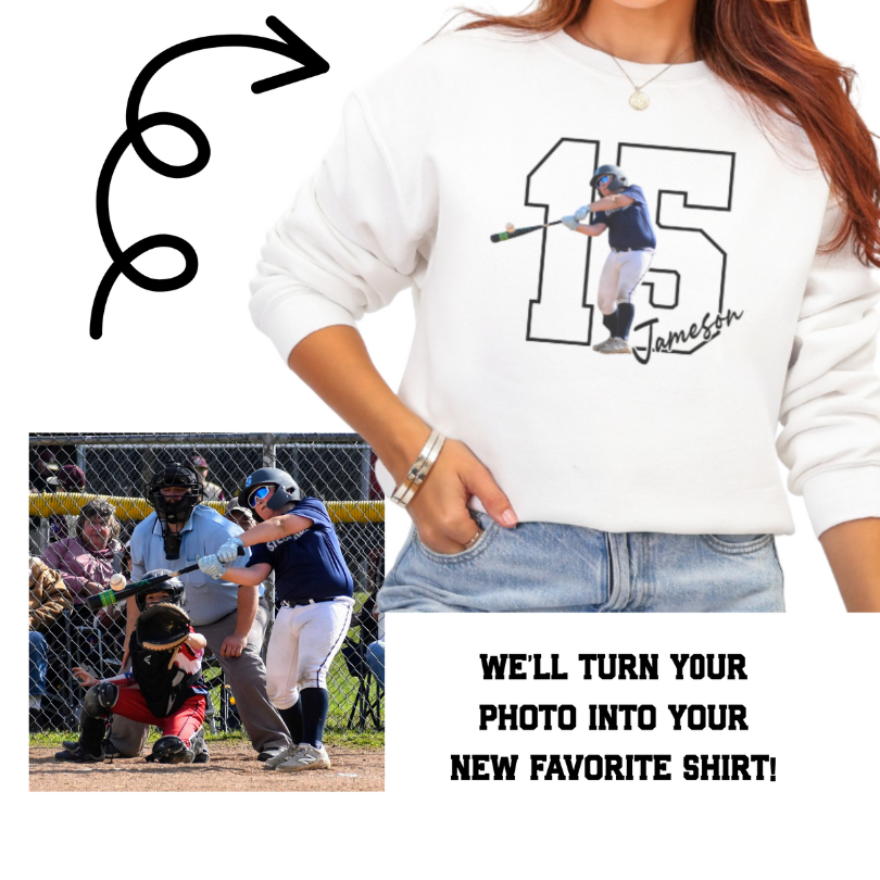 Personalized Sports Photo Sweatshirt, Custom Jersey Number Crewneck, Athlete Name Shirt, Custom Team Gift, Sports Mom Sweatshirt, Sports Dad