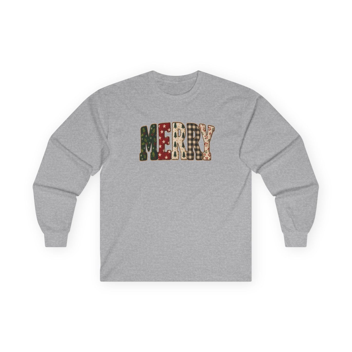 Merry Print Long Sleeve Tee, Festive T-Shirt, Holiday Apparel, Christmas Gift, Unisex Cotton Shirt, Cozy Winter Wear (Show Special)