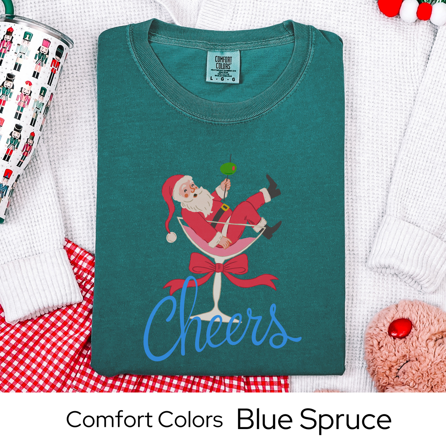 Funny holiday shirt, christmas party tee for women, santa martini top, festive drink lovers gift, comfort colors, faux embroidery