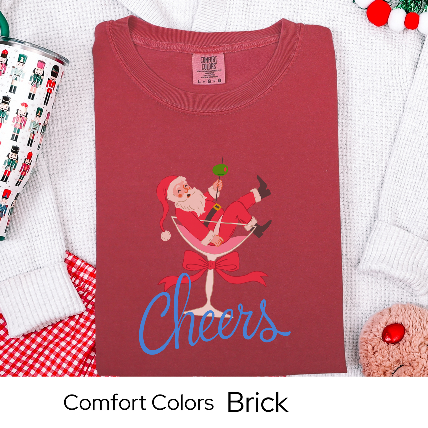Funny holiday shirt, christmas party tee for women, santa martini top, festive drink lovers gift, comfort colors, faux embroidery