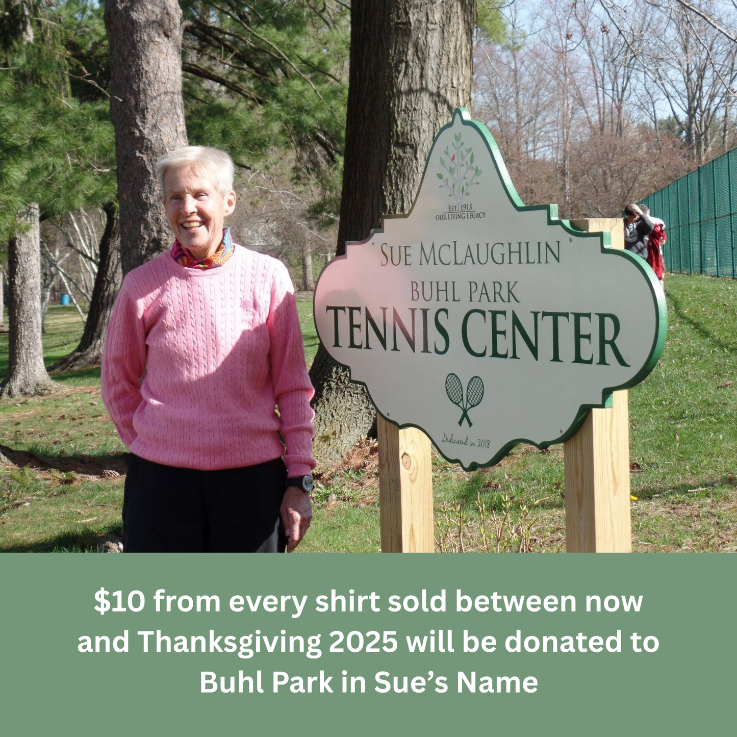 Youth Sized Sue McLaughlin Memorial Kids Tennis Shirt, Gildan 5000B, Tennis: A Sport for a Lifetime, Buhl Park Donation