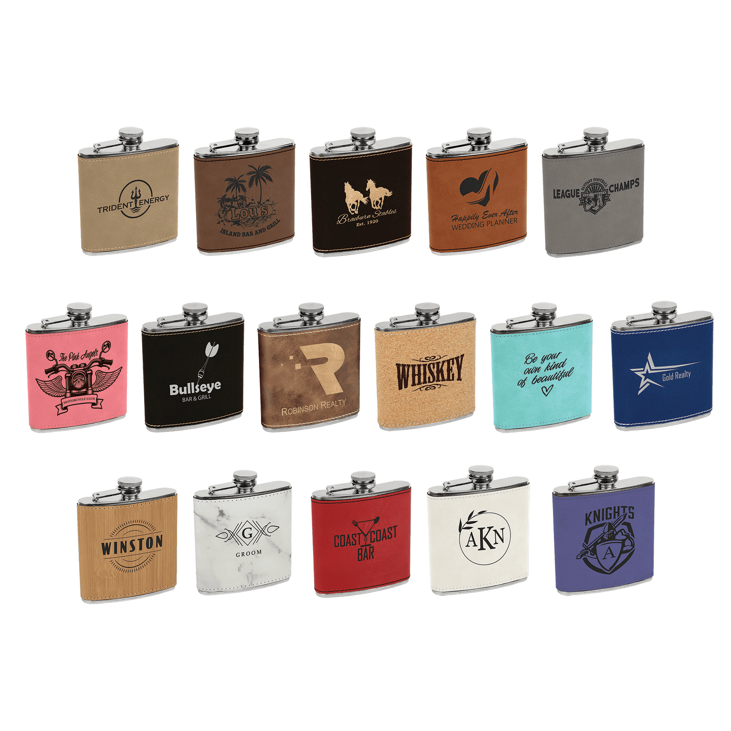 Personalized 6oz Leatherette Flask – Custom Engraved Gift Set Option