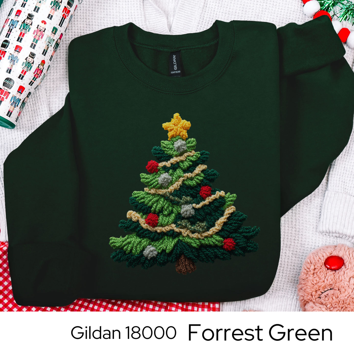 Christmas Tree Sweatshirt, Holiday Gift for Her, Cozy Winter Crewneck, Festive Christmas Sweater, Faux Yarn