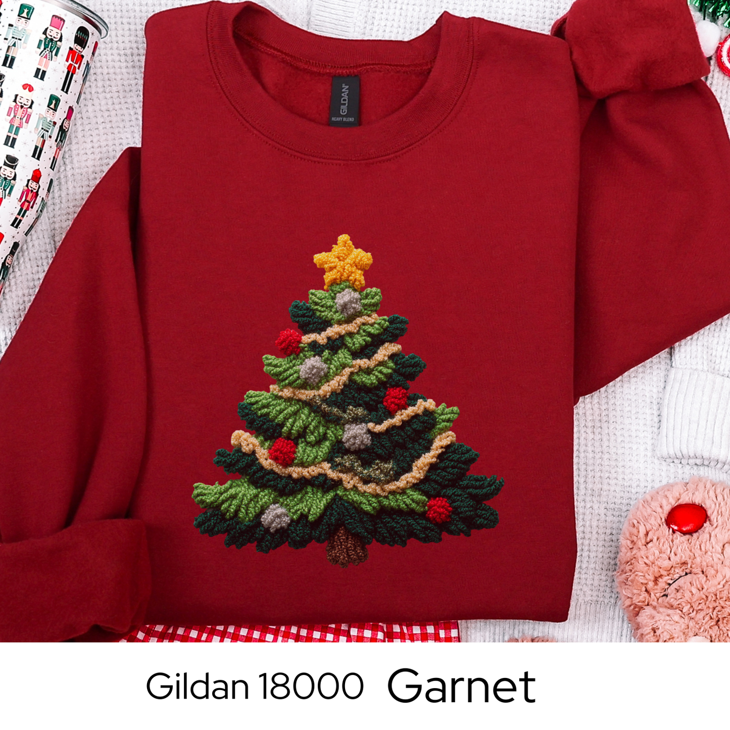 Christmas Tree Sweatshirt, Holiday Gift for Her, Cozy Winter Crewneck, Festive Christmas Sweater, Faux Yarn