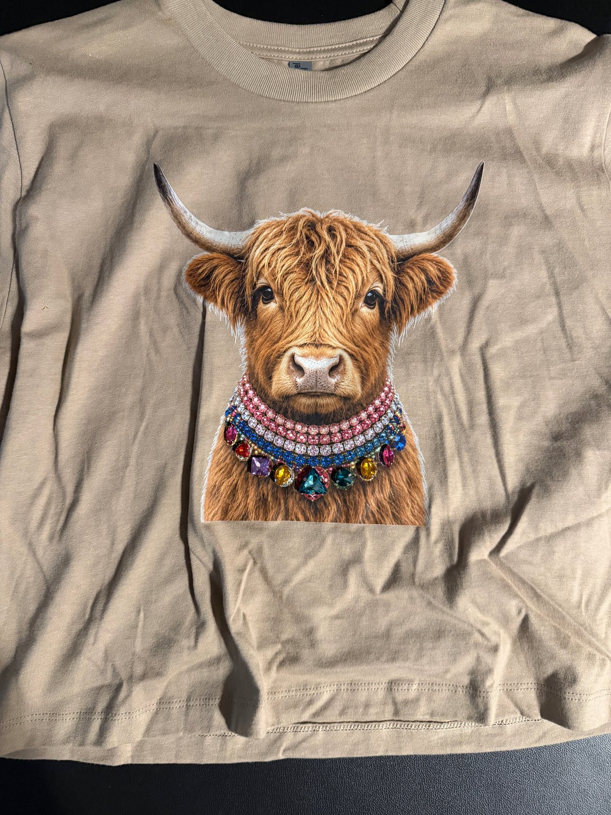Bejeweled Highland Cow Shirt, Rhinestone Boxy Tee, Cute Western Farm Animal Gift