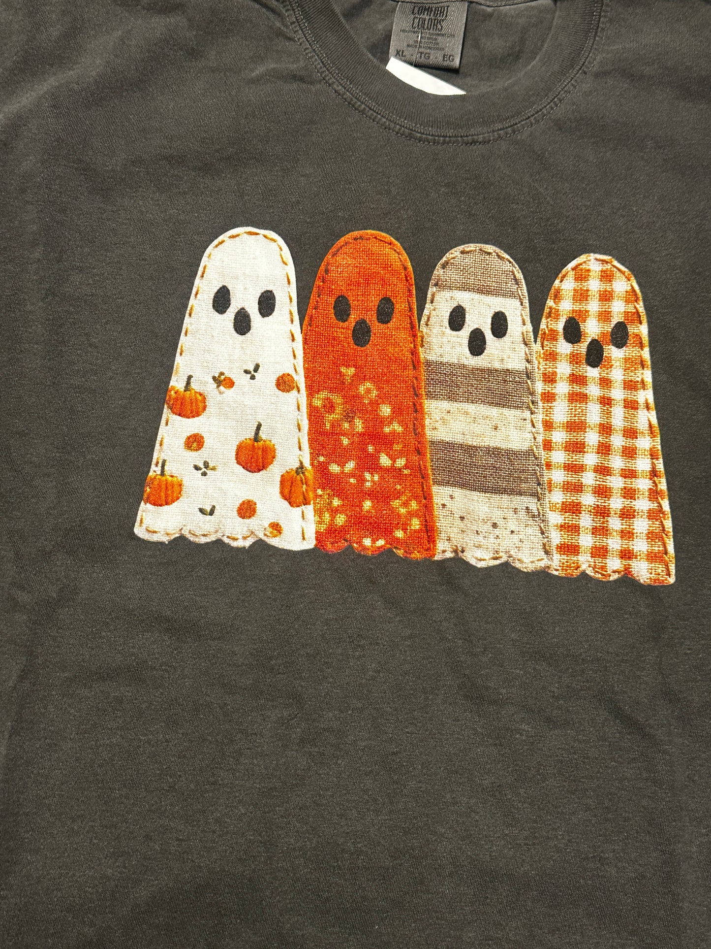 Faux Embroidery Ghosts, Pepper Comfort Colors Tee, XL