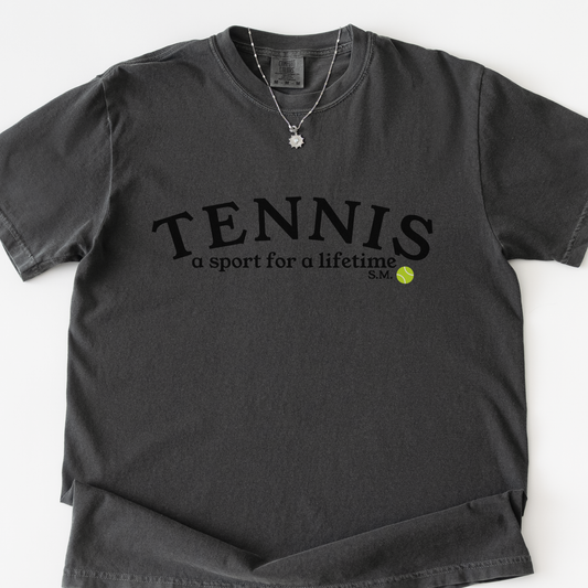 Sue McLaughlin Memorial Tennis Shirt, Comfort Colors 1717, Tennis: A Sport for a Lifetime, Buhl Park Donation