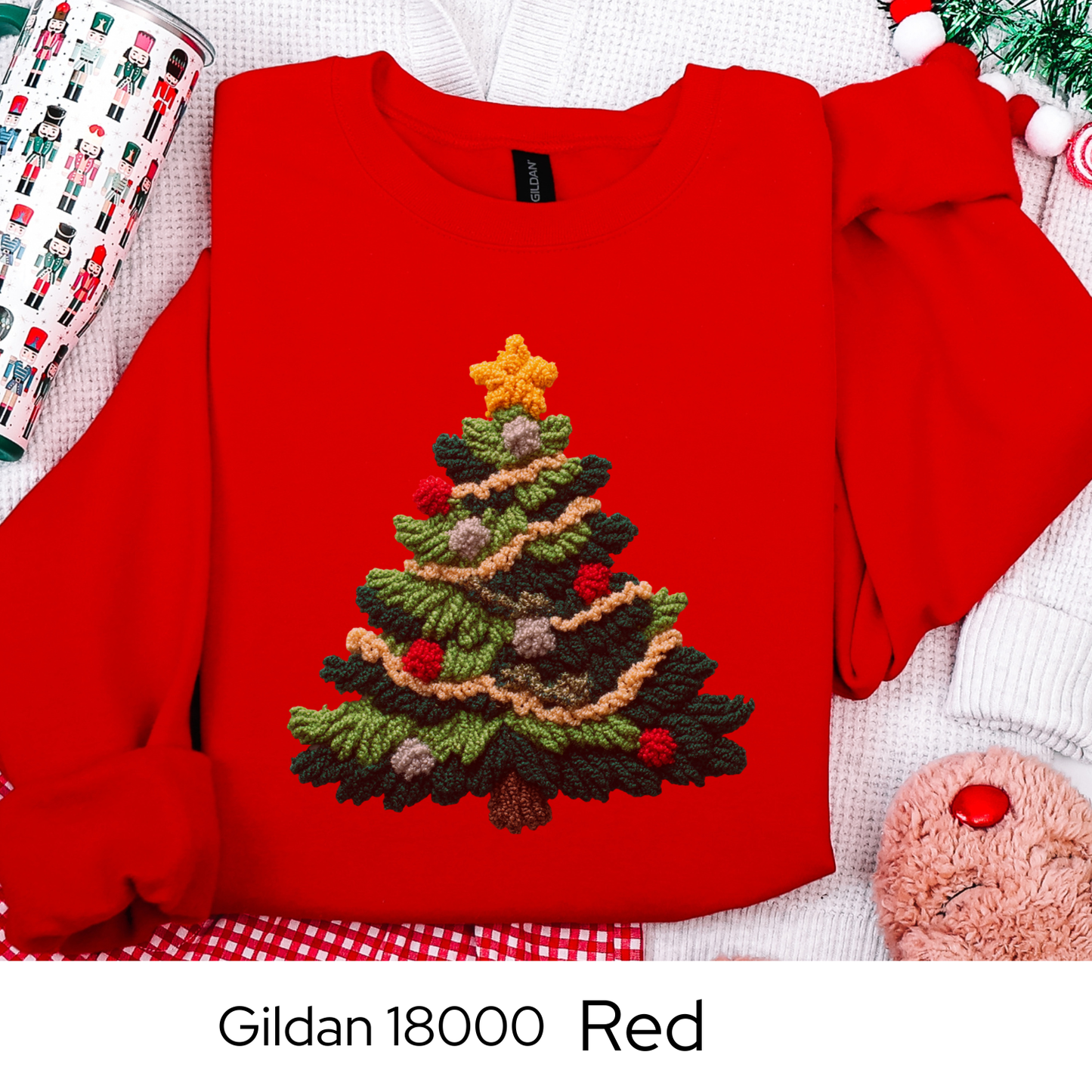 Christmas Tree Sweatshirt, Holiday Gift for Her, Cozy Winter Crewneck, Festive Christmas Sweater, Faux Yarn