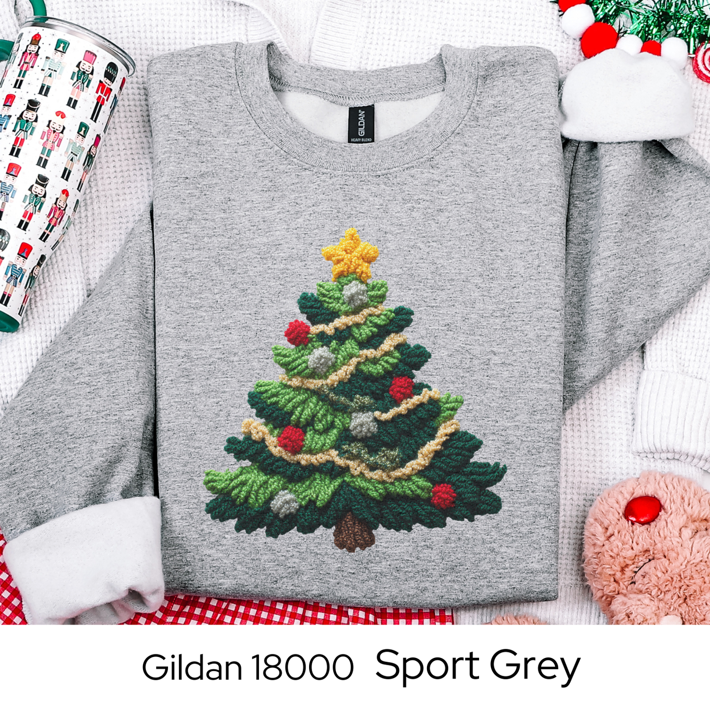 Christmas Tree Sweatshirt, Holiday Gift for Her, Cozy Winter Crewneck, Festive Christmas Sweater, Faux Yarn