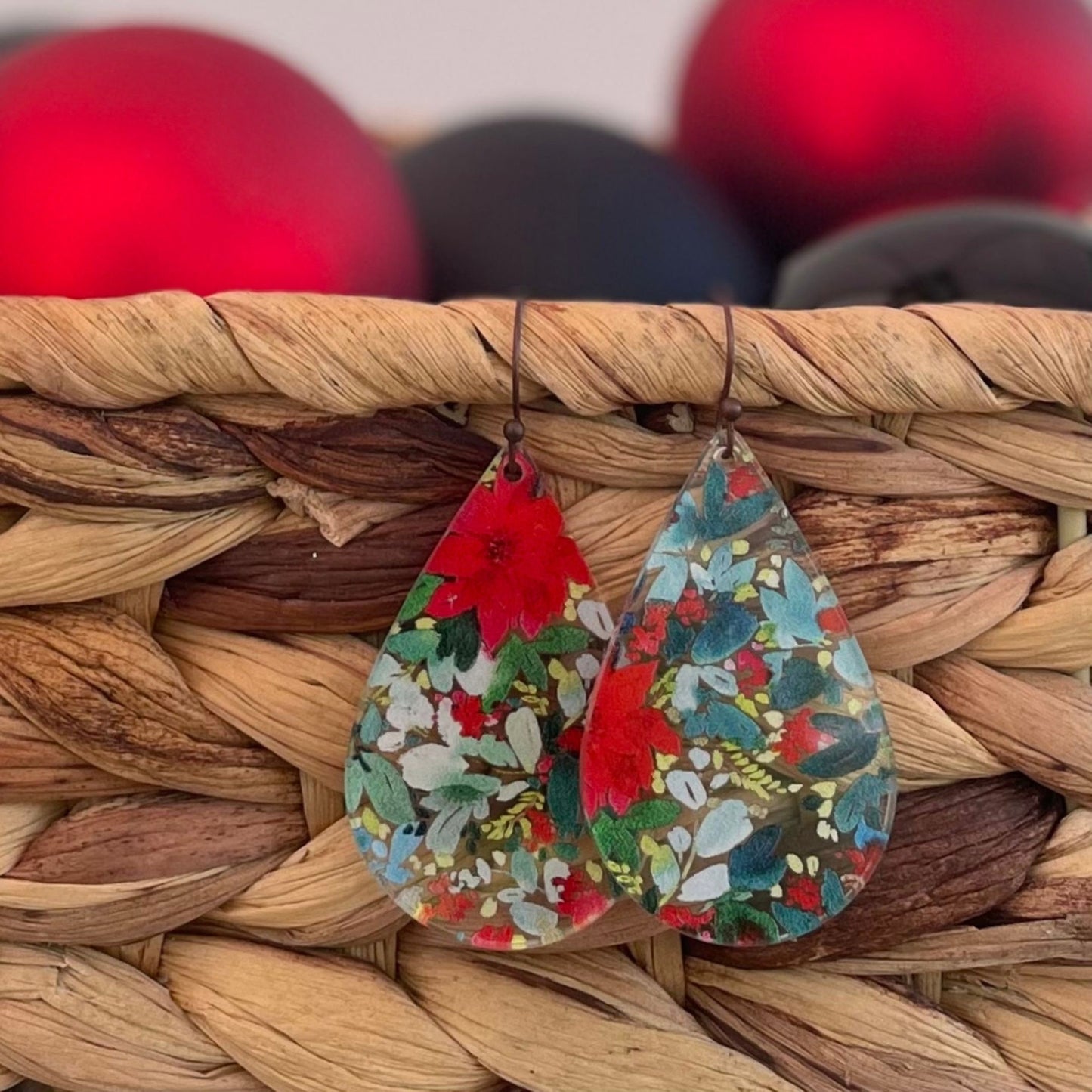 Christmas Poinsettia Earrings, Christmas Floral Earrings, Xmas Earrings, Teacher Earrings, Winter Jewelry, Gift for Her, Christmas Eve
