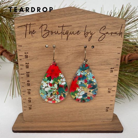 Christmas Poinsettia Earrings, Christmas Floral Earrings, Xmas Earrings, Teacher Earrings, Winter Jewelry, Gift for Her, Christmas Eve
