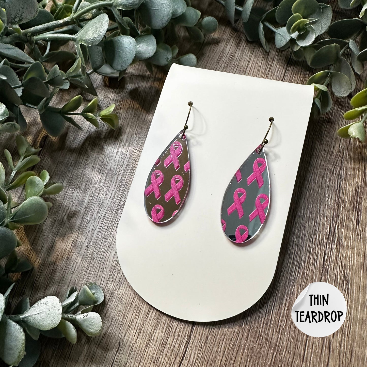 Breast Cancer Earrings, Cancer Earrings, Pink Ribbon, Cancer Survivor, Cancer Fighter, Ribbon Earrings, Mirror Acrylic, October, Awareness