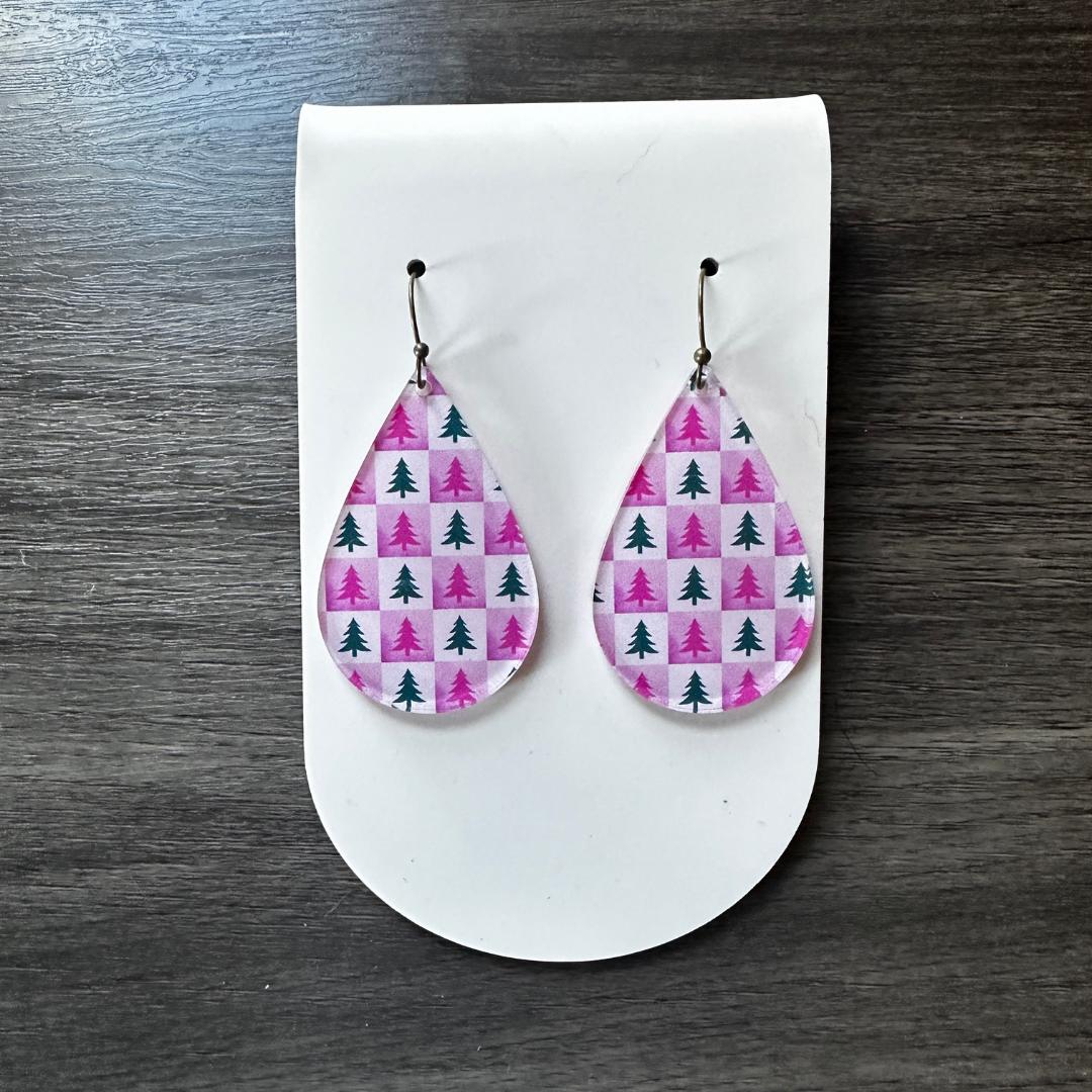 Pink Christmas, Retro Christmas Earrings, Fun Christmas Earrings, Dangle Earrings, Funky, Gift for Her, Holiday Earrings, Unique Christmas