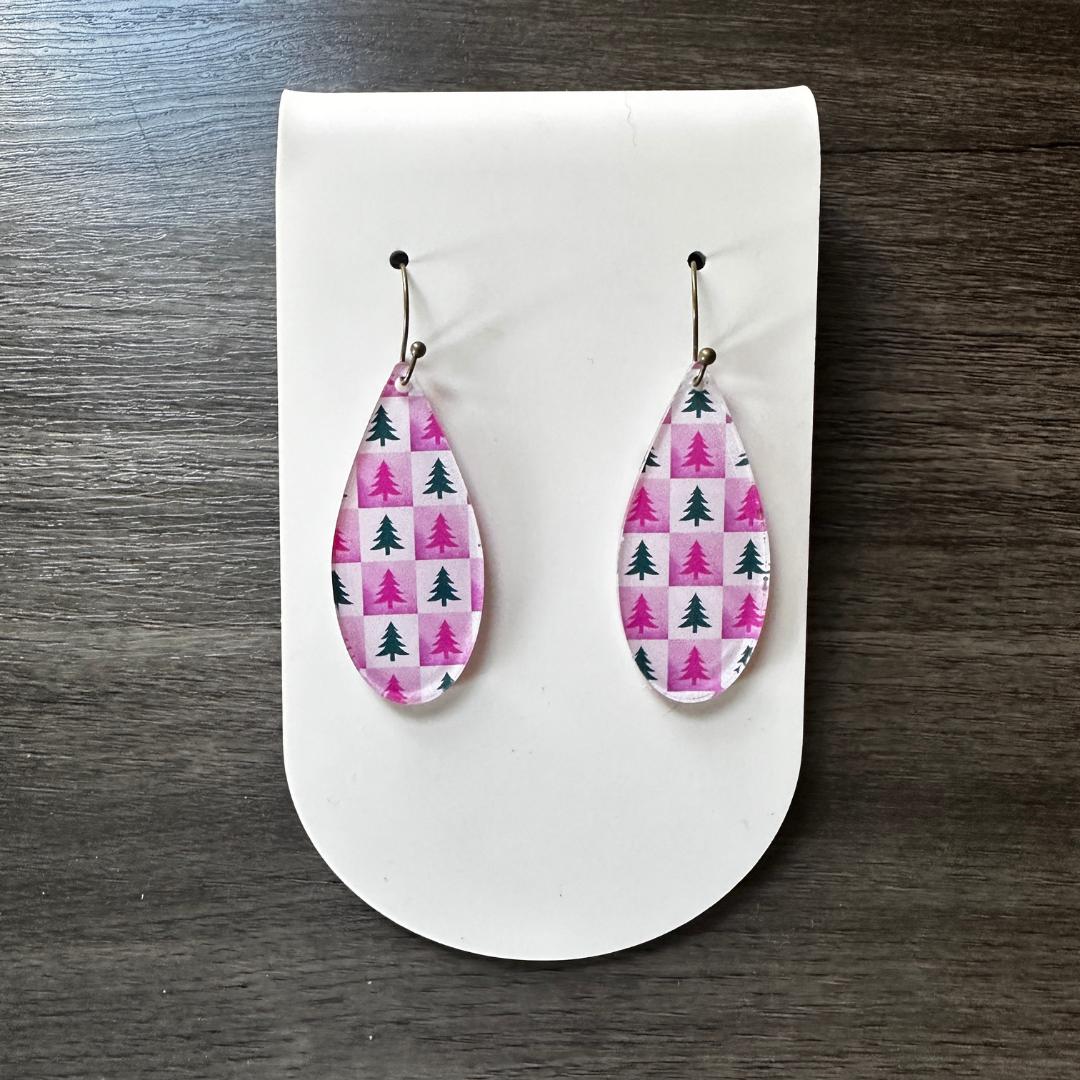 Pink Christmas, Retro Christmas Earrings, Fun Christmas Earrings, Dangle Earrings, Funky, Gift for Her, Holiday Earrings, Unique Christmas
