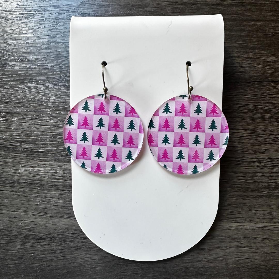 Pink Christmas, Retro Christmas Earrings, Fun Christmas Earrings, Dangle Earrings, Funky, Gift for Her, Holiday Earrings, Unique Christmas