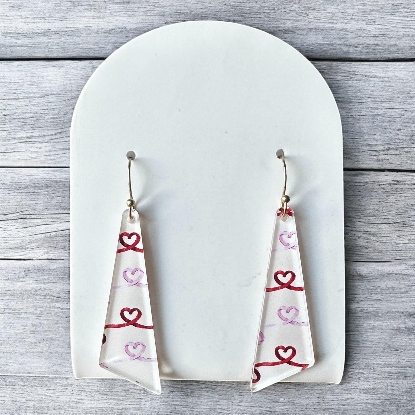 Valentine's Day Jewelry, Heart Doodle Earrings, Heart Shape, Triangle Earrings, Cute Gift for Her, Red White Pink Earrings, Galentines Day