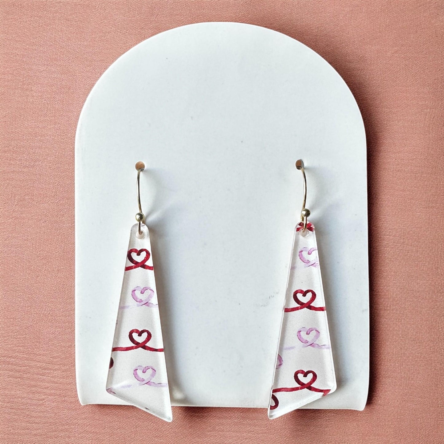 Valentine's Day Jewelry, Heart Doodle Earrings, Heart Shape, Triangle Earrings, Cute Gift for Her, Red White Pink Earrings, Galentines Day