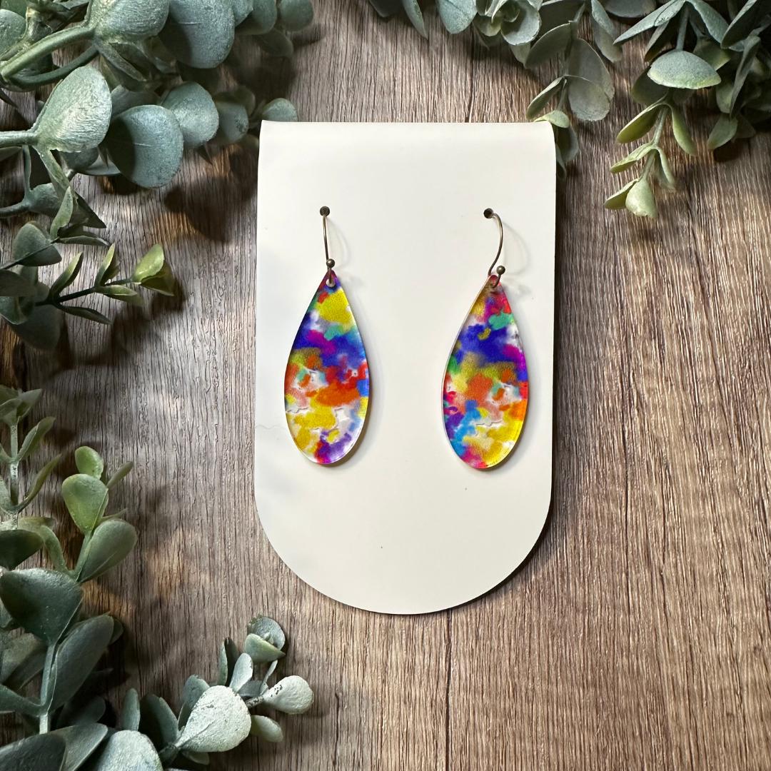 Colorful Earrings, Dangle Earrings, Sponge Painted, Rainbow Earrings, Pride Earrings, Party Jewelry, Acrylic Earrings, Kids Earrings