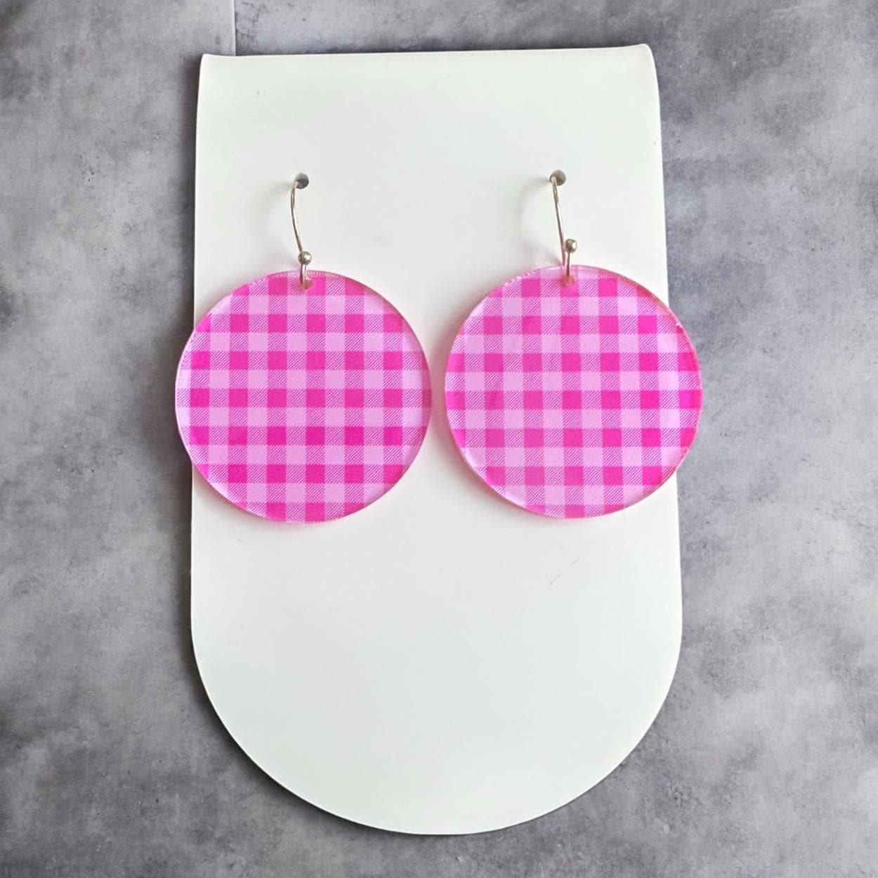 Pink Plaid Earrings, Valentine’s Day Earrings, Lightweight Acrylic Earrings, Cute Dangle Earrings, Spring Earrings, Gift for Her