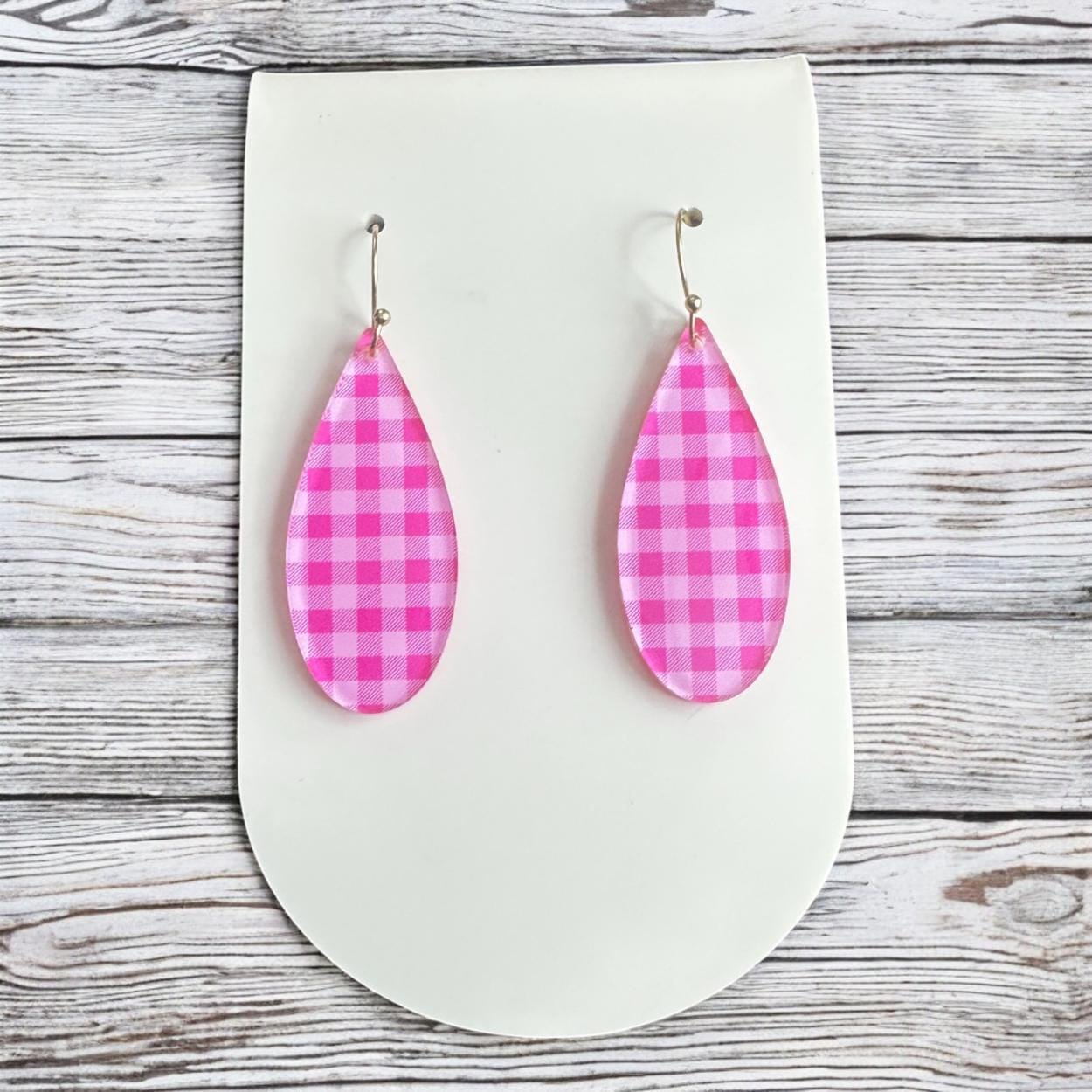 Pink Plaid Earrings, Valentine’s Day Earrings, Lightweight Acrylic Earrings, Cute Dangle Earrings, Spring Earrings, Gift for Her