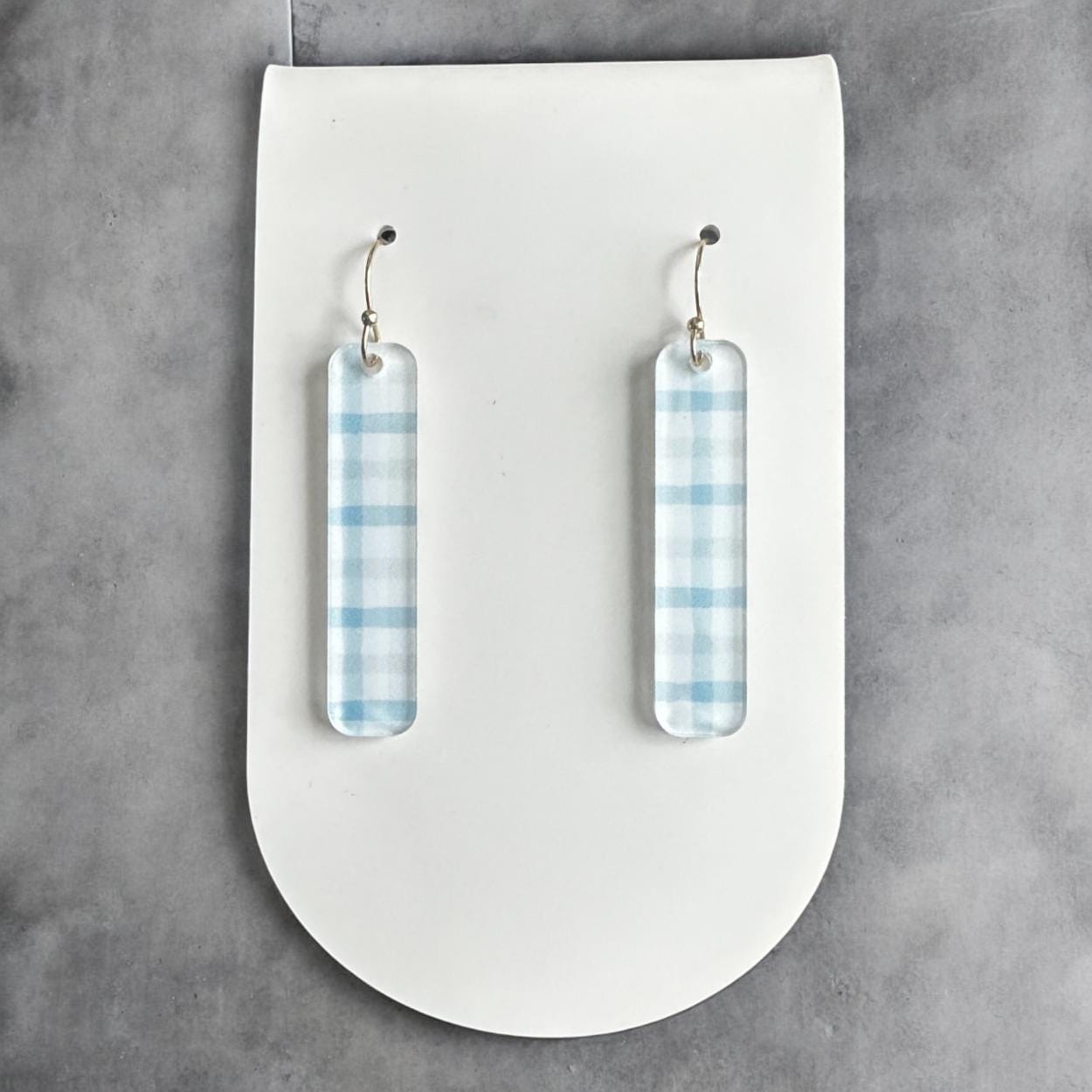 Baby Blue Plaid Earrings, Spring Earrings, Lightweight Acrylic Earrings, Minimalist Dangle Earrings, Baby Shower Gift, Gift for Her