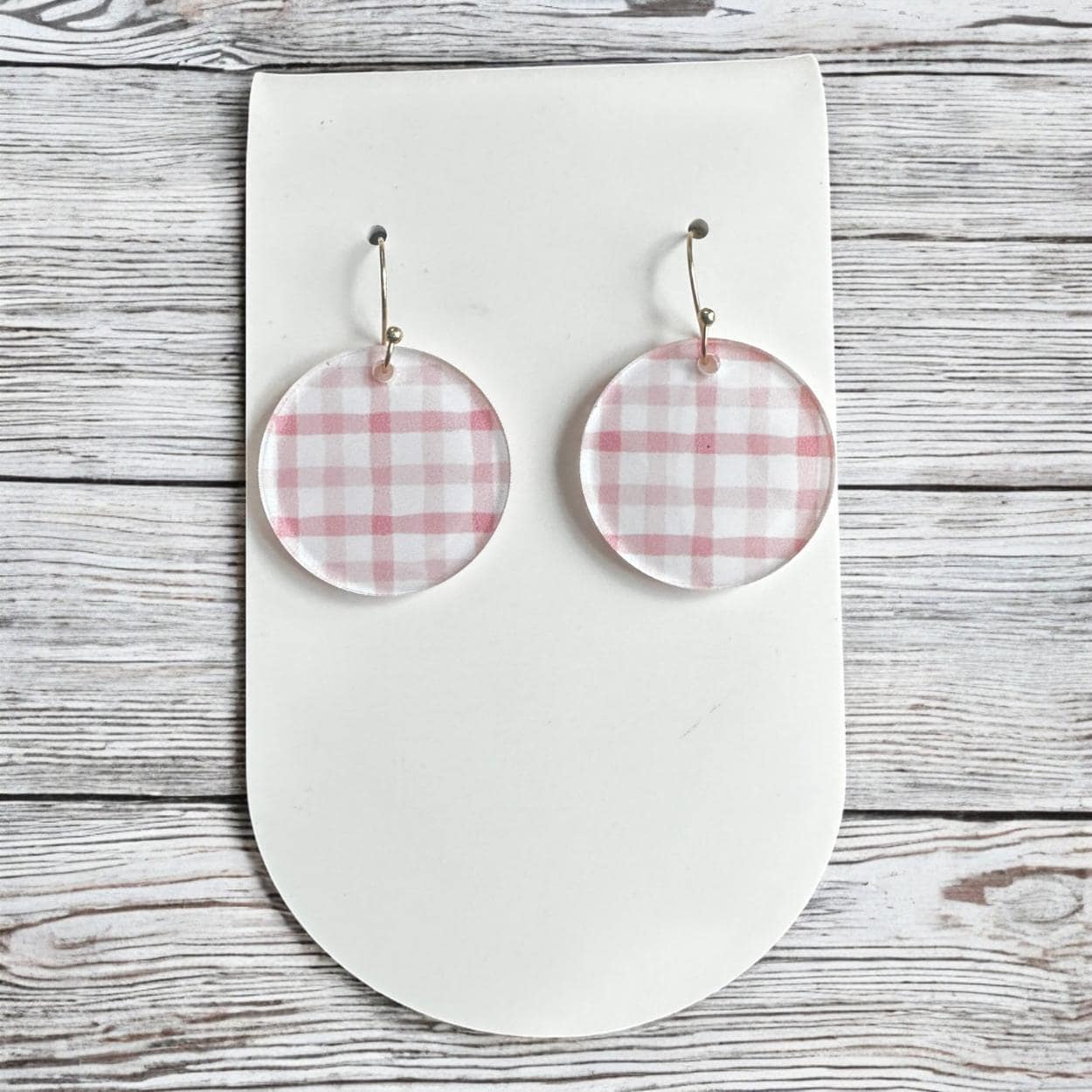 Pink Plaid Earrings, Pastel Earrings, Spring Dangle Earrings, Lightweight Acrylic Earrings, Baby Shower Gift, Gift for Her, Light Pink