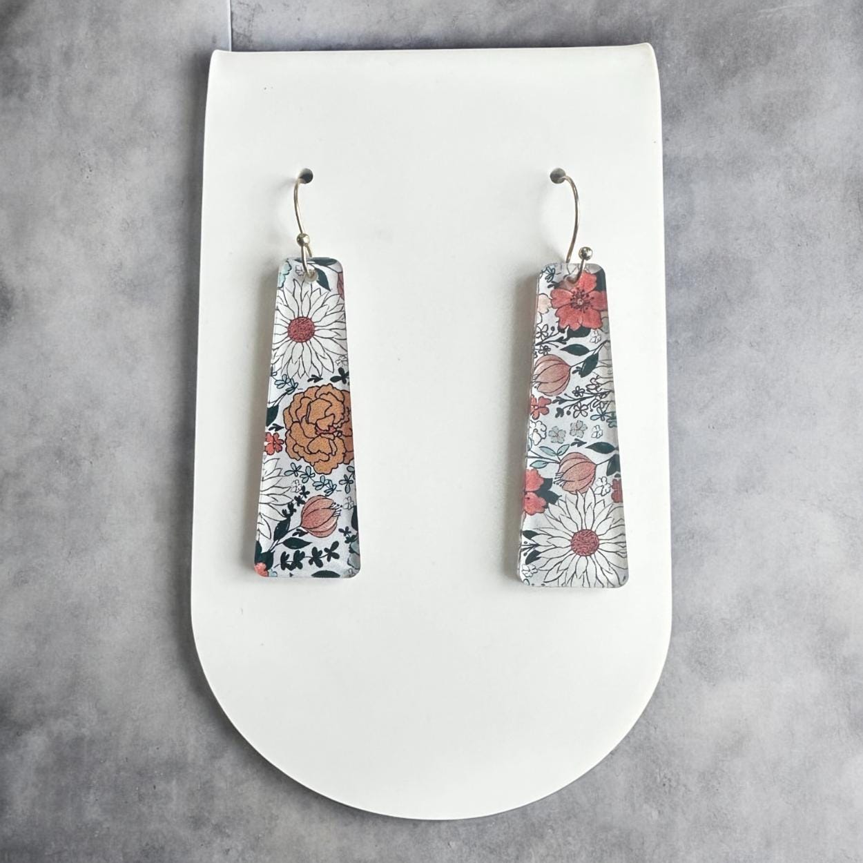 Boho Floral Earrings, Spring Earrings, Coral Earrings, Lightweight Acrylic Earrings, Retro Boho Jewelry, Gift for Her, Mustard, Orange