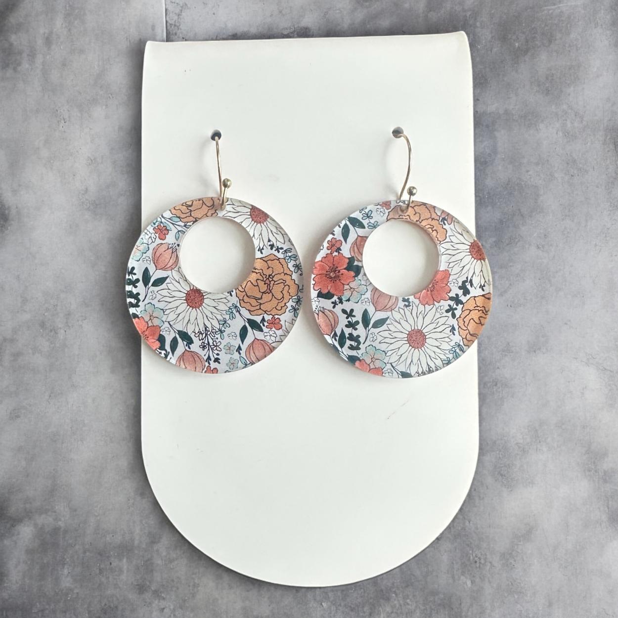 Boho Floral Earrings, Spring Earrings, Coral Earrings, Lightweight Acrylic Earrings, Retro Boho Jewelry, Gift for Her, Mustard, Orange