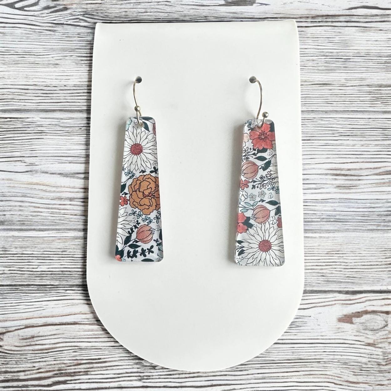 Boho Floral Earrings, Spring Earrings, Coral Earrings, Lightweight Acrylic Earrings, Retro Boho Jewelry, Gift for Her, Mustard, Orange