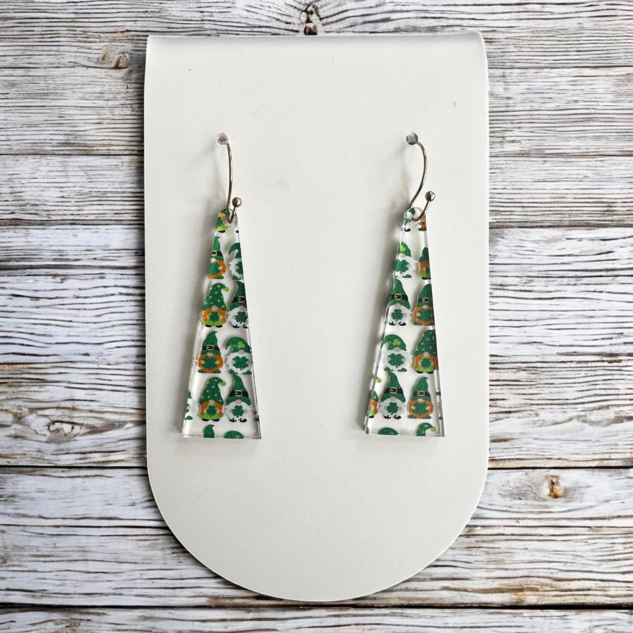 Gnome Earrings, St Patricks Day Earrings, St Pat's Gnome Earrings, Gnome Dangle Earrings, Teacher Earrings, Saint Patrick's Day Jewelry