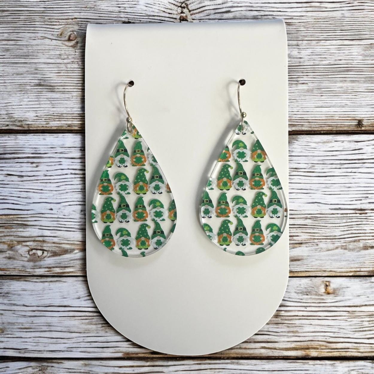 Gnome Earrings, St Patricks Day Earrings, St Pat's Gnome Earrings, Gnome Dangle Earrings, Teacher Earrings, Saint Patrick's Day Jewelry