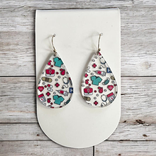 Nurse Earrings, Medical Earrings, Scrub Life Earrings, Healthcare Earrings, Acrylic Dangle Earrings, Lightweight Earrings, Gift for Nurses