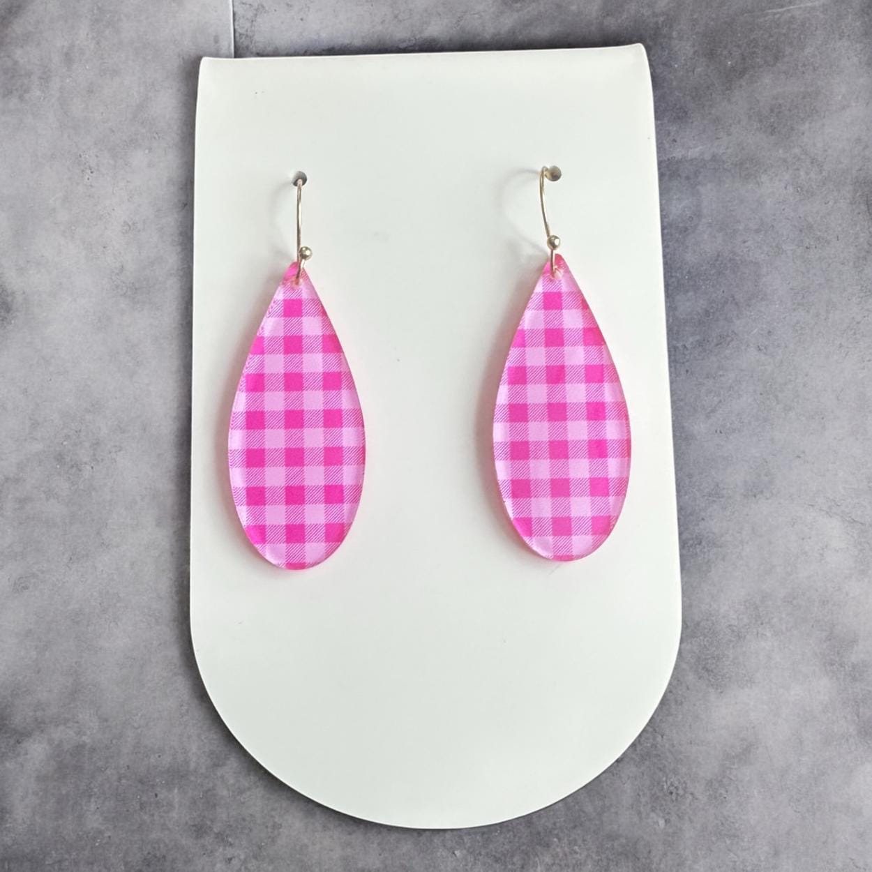 Pink Plaid Earrings, Valentine’s Day Earrings, Lightweight Acrylic Earrings, Cute Dangle Earrings, Spring Earrings, Gift for Her