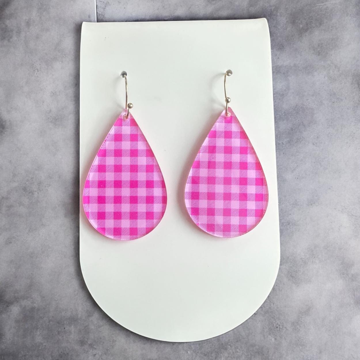 Pink Plaid Earrings, Valentine’s Day Earrings, Lightweight Acrylic Earrings, Cute Dangle Earrings, Spring Earrings, Gift for Her