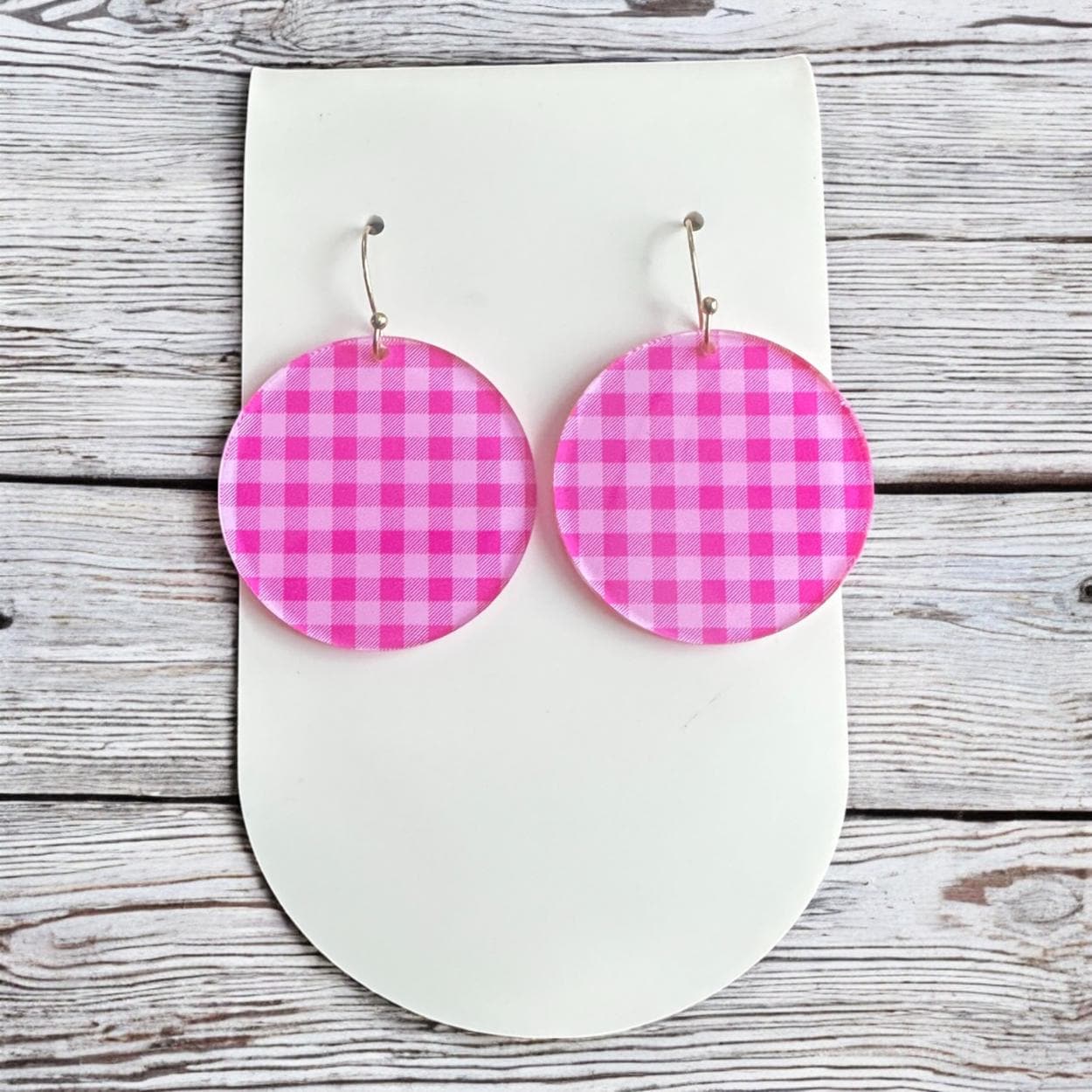 Pink Plaid Earrings, Valentine’s Day Earrings, Lightweight Acrylic Earrings, Cute Dangle Earrings, Spring Earrings, Gift for Her