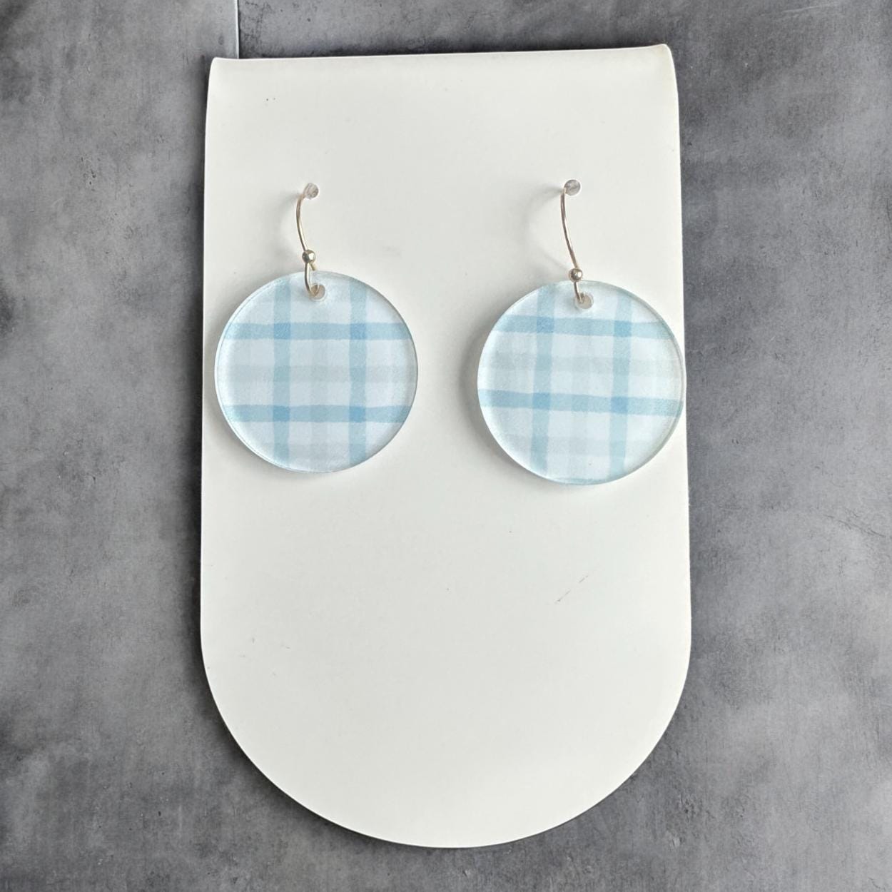 Baby Blue Plaid Earrings, Spring Earrings, Lightweight Acrylic Earrings, Minimalist Dangle Earrings, Baby Shower Gift, Gift for Her