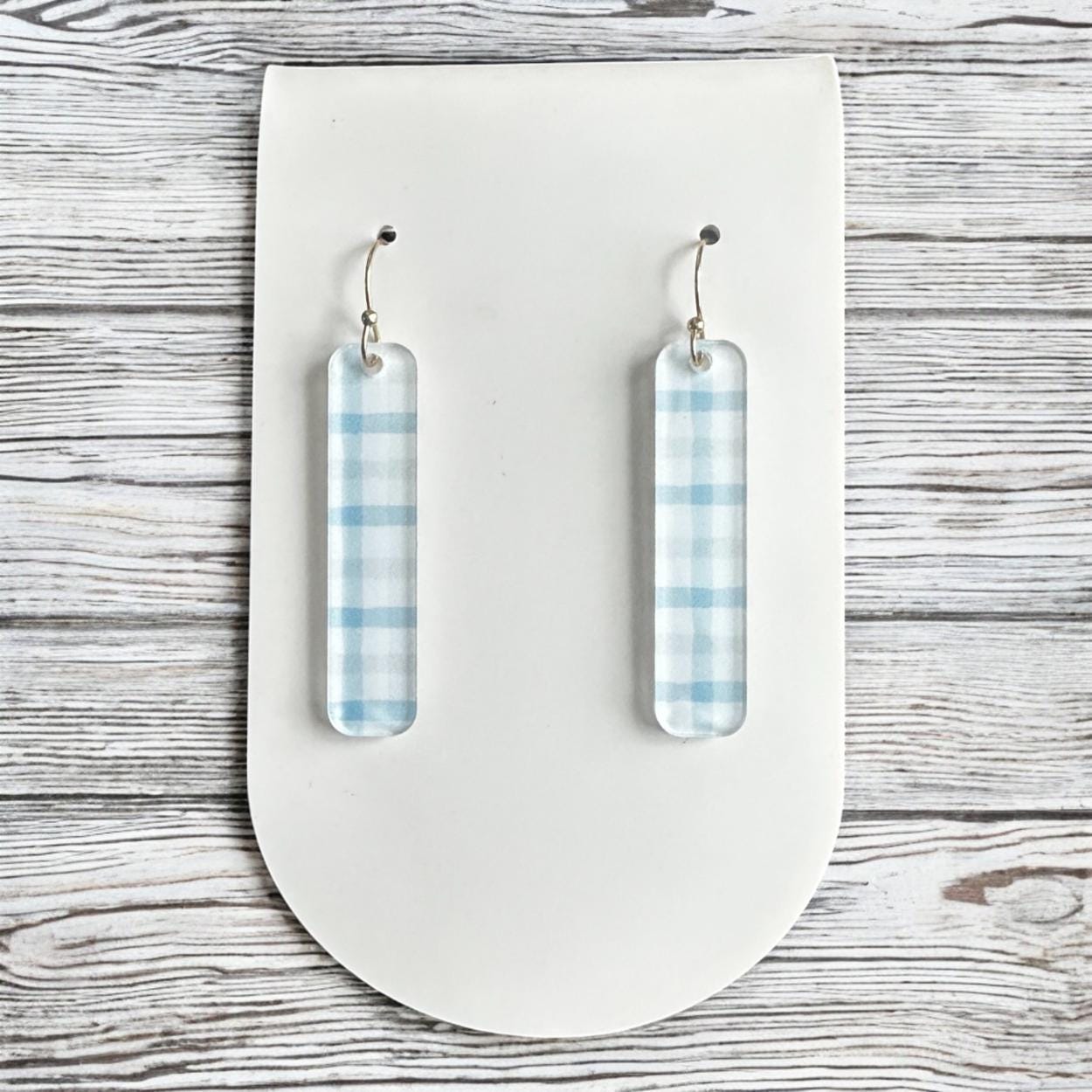 Baby Blue Plaid Earrings, Spring Earrings, Lightweight Acrylic Earrings, Minimalist Dangle Earrings, Baby Shower Gift, Gift for Her