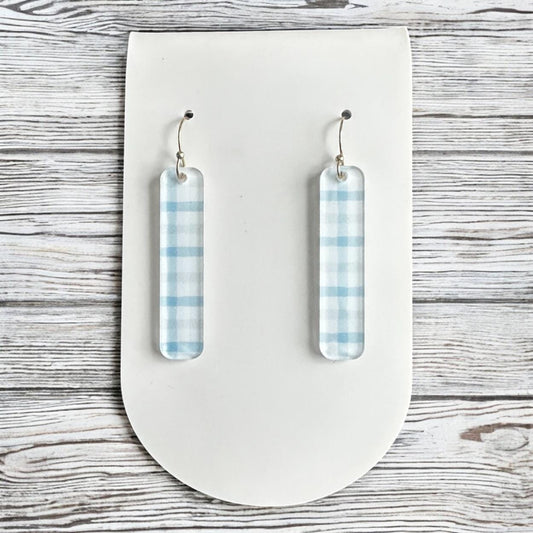 Baby Blue Plaid Earrings, Spring Earrings, Lightweight Acrylic Earrings, Minimalist Dangle Earrings, Baby Shower Gift, Gift for Her