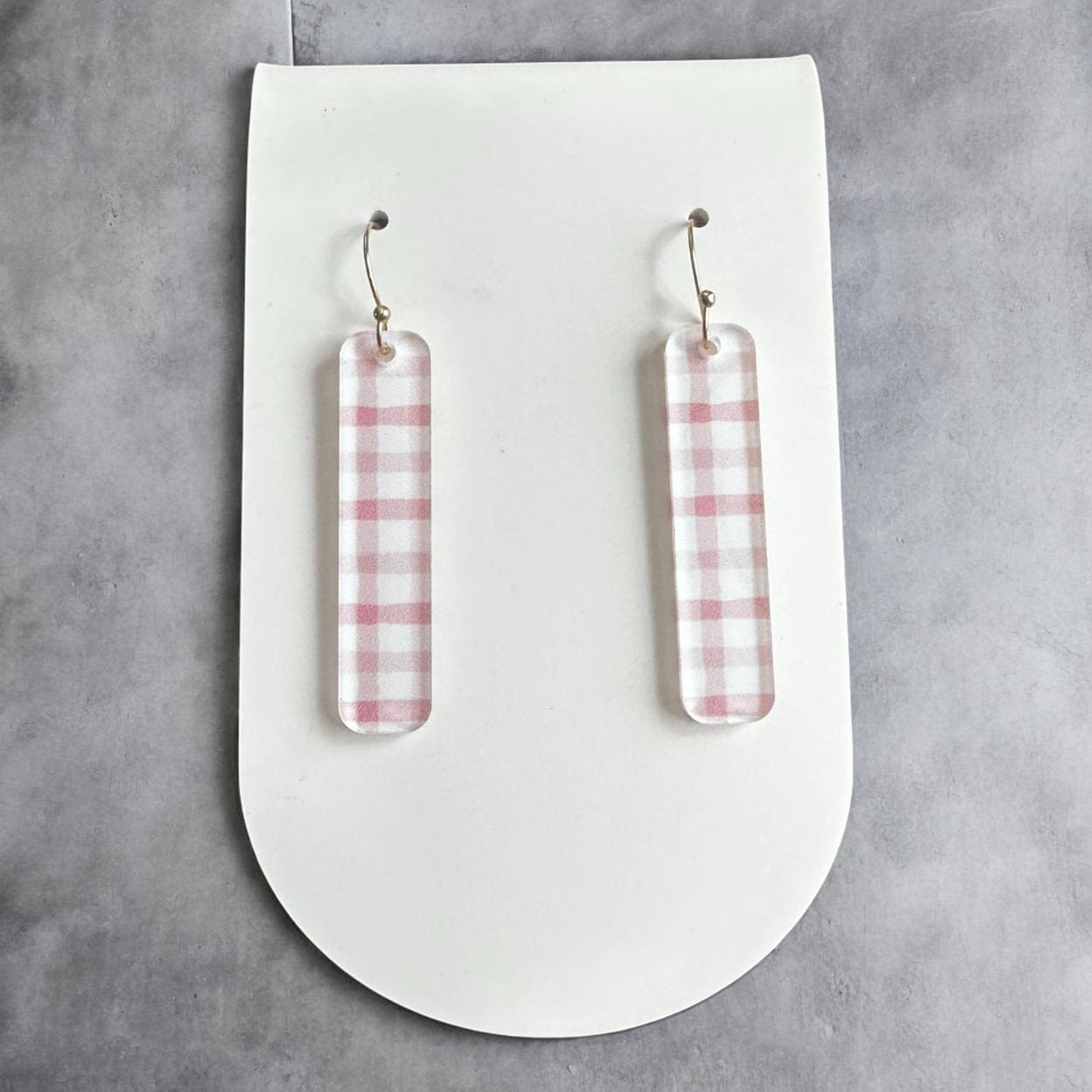 Pink Plaid Earrings, Pastel Earrings, Spring Dangle Earrings, Lightweight Acrylic Earrings, Baby Shower Gift, Gift for Her, Light Pink