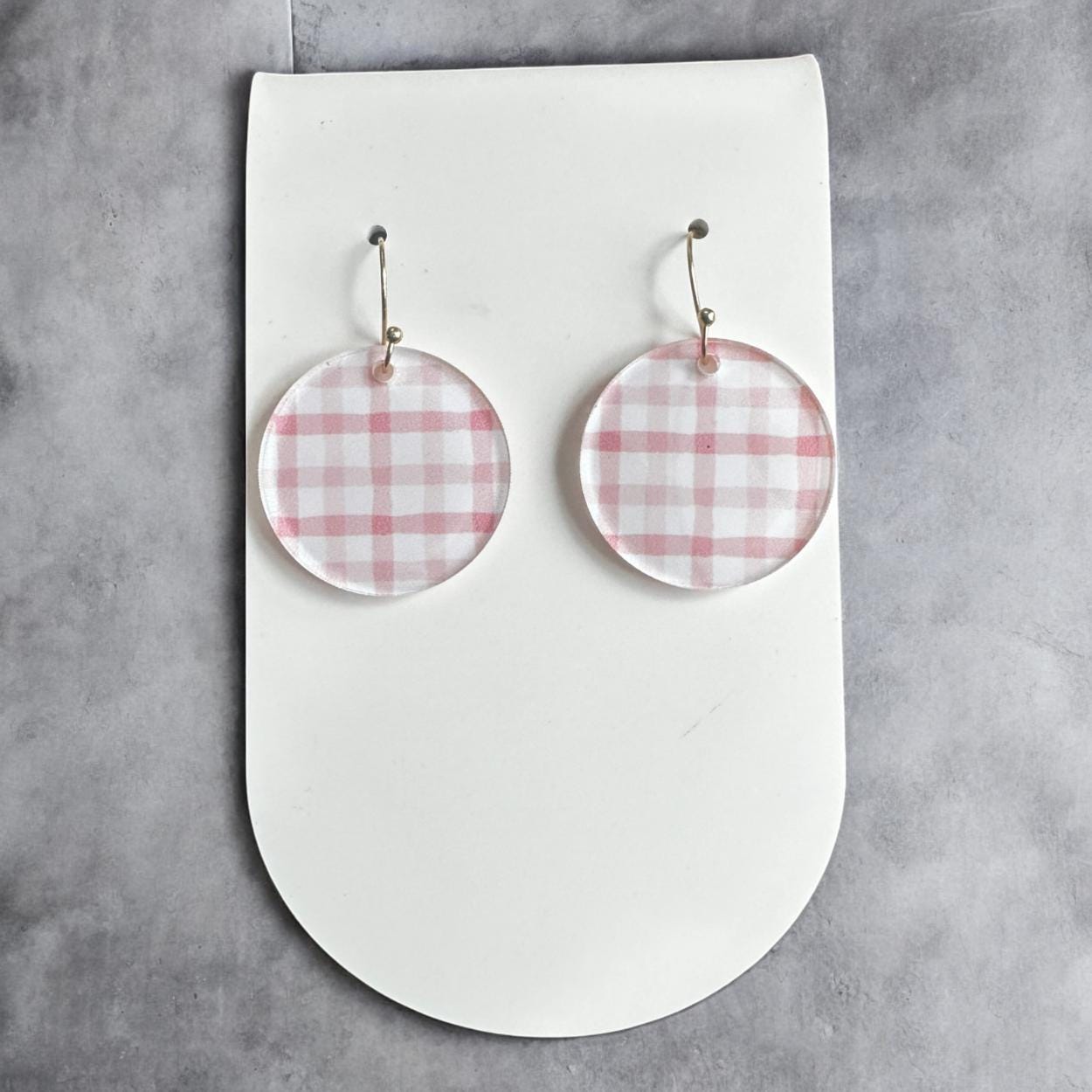 Pink Plaid Earrings, Pastel Earrings, Spring Dangle Earrings, Lightweight Acrylic Earrings, Baby Shower Gift, Gift for Her, Light Pink