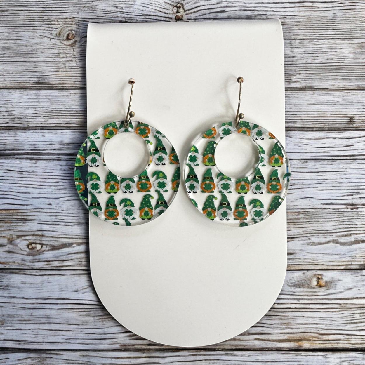 Gnome Earrings, St Patricks Day Earrings, St Pat's Gnome Earrings, Gnome Dangle Earrings, Teacher Earrings, Saint Patrick's Day Jewelry
