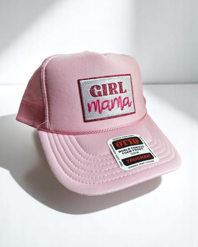 Girl Mama Trucker Hat, Light Pink Foam Snapback, Embroidered Patch Mom Hat, Cute Mom Life Cap, Mother’s Day Gift, Otto Mesh Trucker Hat