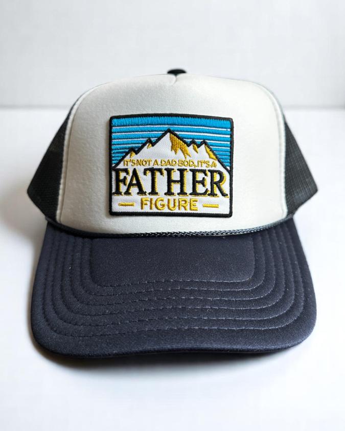 Funny Dad Bod Trucker Hat, Father Figure Foam Cap, Navy and White Snapback, Embroidered Beer Patch Hat, Cool Dad Gift, Otto Mesh Hat