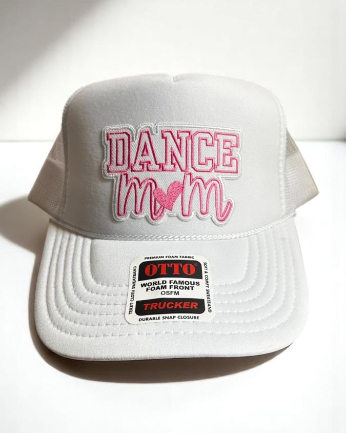 Dance Mom Trucker Hat, All White Foam Snapback Cap, Embroidered Patch Hat for Moms, Pink and White Patch Hat, Dance Competition Gift