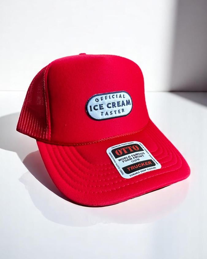 Official Ice Cream Taster Hat, Funny Red Foam Trucker Hat, Embroidered Patch Cap, Foodie Gift Idea, Novelty Snapback Hat, Otto Mesh Cap