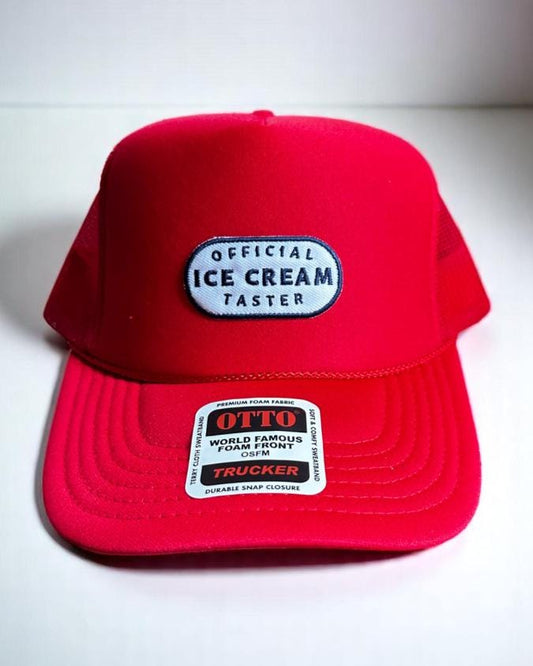 Official Ice Cream Taster Hat, Funny Red Foam Trucker Hat, Embroidered Patch Cap, Foodie Gift Idea, Novelty Snapback Hat, Otto Mesh Cap