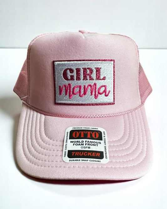 Girl Mama Trucker Hat, Light Pink Foam Snapback, Embroidered Patch Mom Hat, Cute Mom Life Cap, Mother’s Day Gift, Otto Mesh Trucker Hat