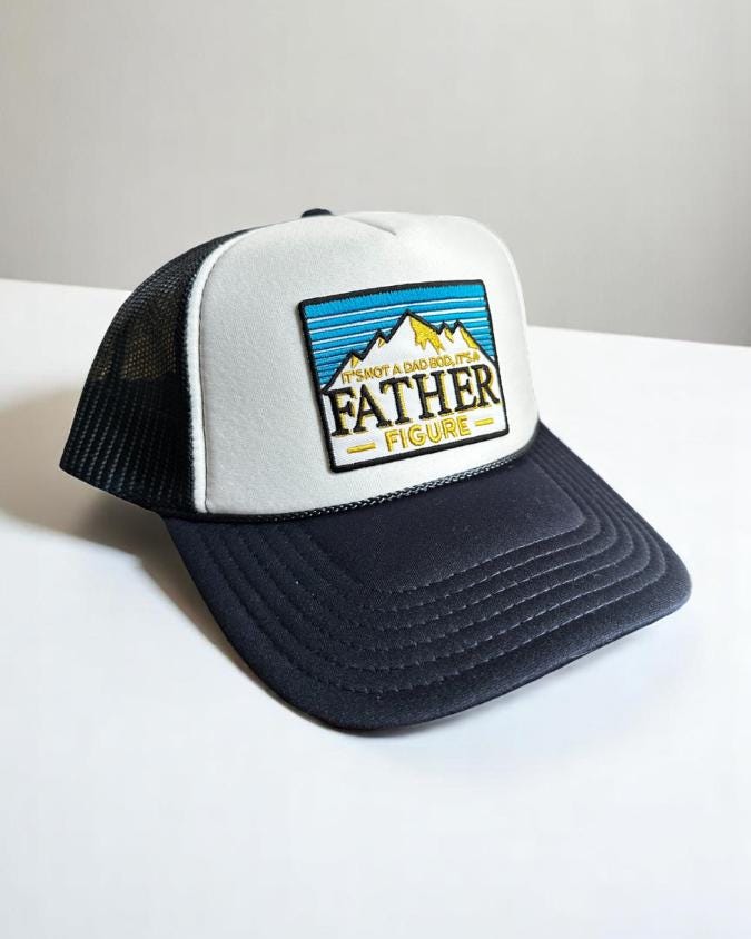 Funny Dad Bod Trucker Hat, Father Figure Foam Cap, Navy and White Snapback, Embroidered Beer Patch Hat, Cool Dad Gift, Otto Mesh Hat